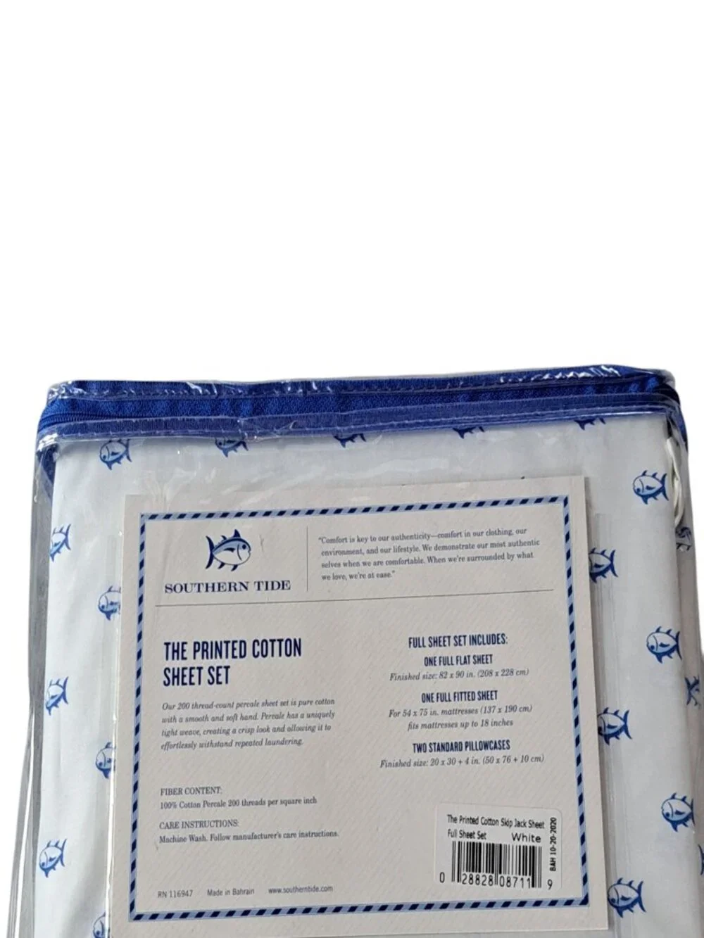 BRAND NEW SOUTHERN TIDE FULL SIZE SKIP JACK SHEET SET COLOR WHITE